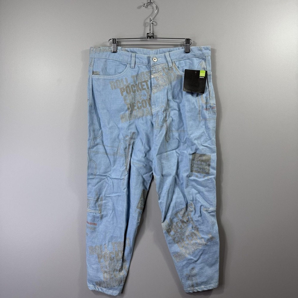 NWT Y2K Marithe Francois Girbaud Jeans Mens 32 Sky Blue Relaxed Cropped Denim